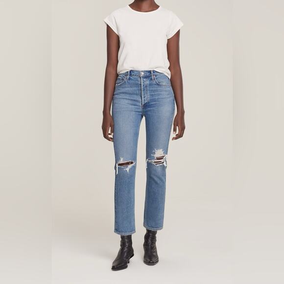 AGOLDE Riley Crop Distressed Denim Jeans 26 Vintage Y2K - Picture 1 of 9